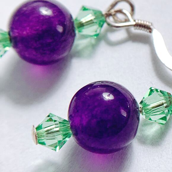 VTG Artisan Amethyst Gemstone Sterling Filled Swarovski Crystal Dangle Earrings - Picture 4 of 12